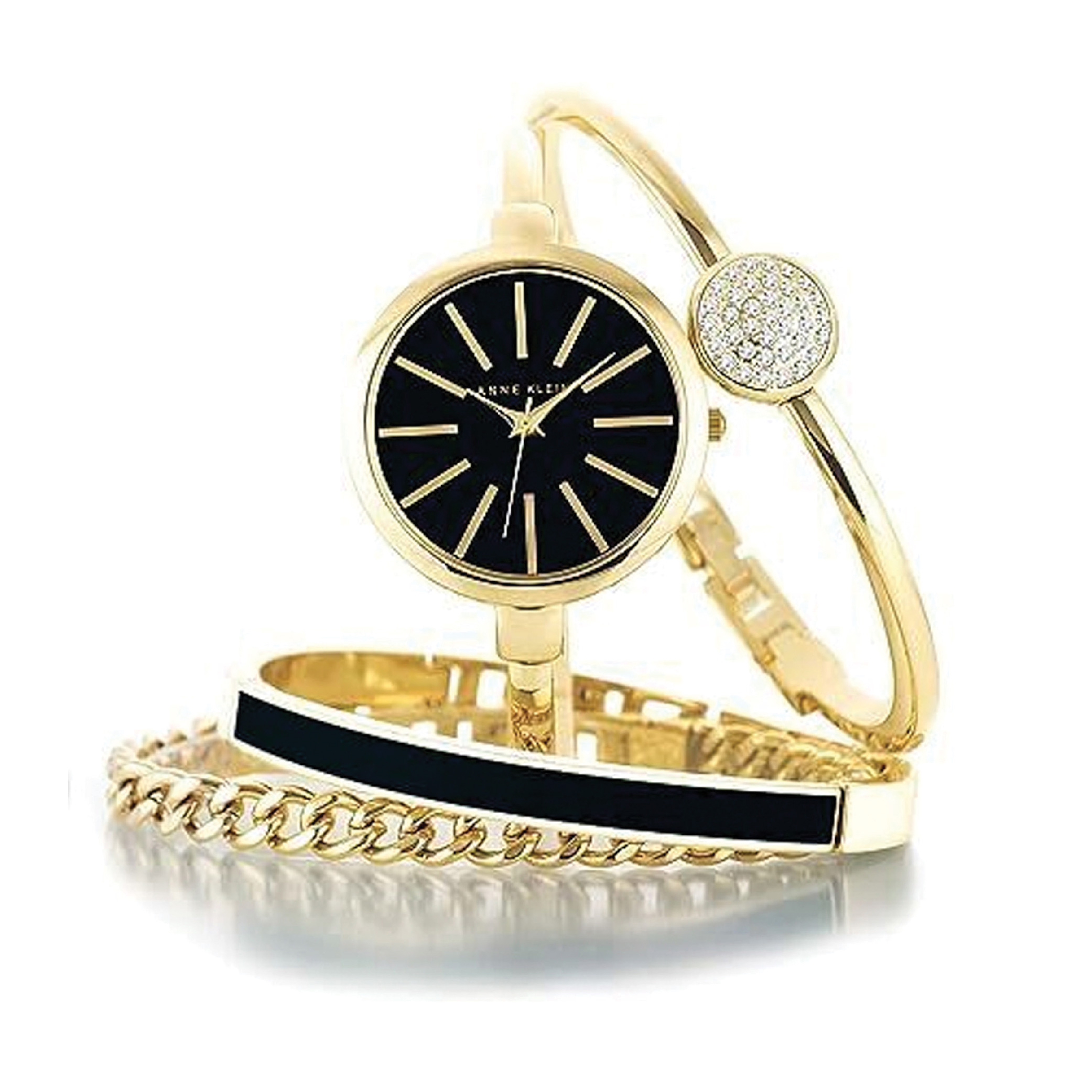 Anne Klein Women's Interchangeable Gold Bangle Bracelet Watch Set